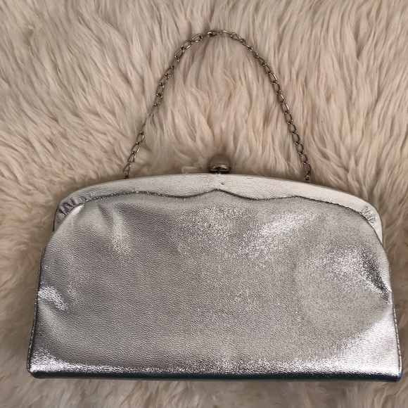 Vintage Silver Handbag Purse Clutch, Chain Handle - Picture 2 of 8